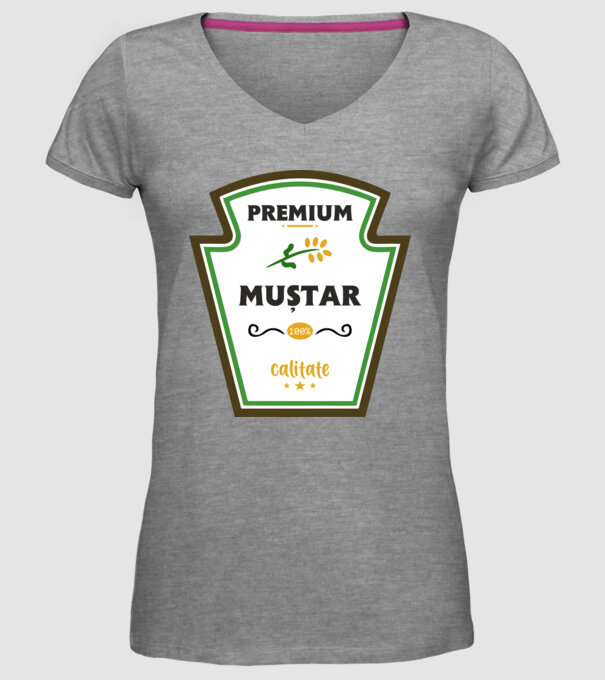 muștar premium - calitate model gri pe tricou
