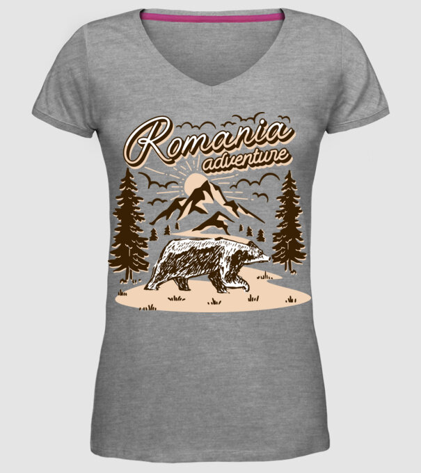 Romania bear adventure model gri pe tricou
