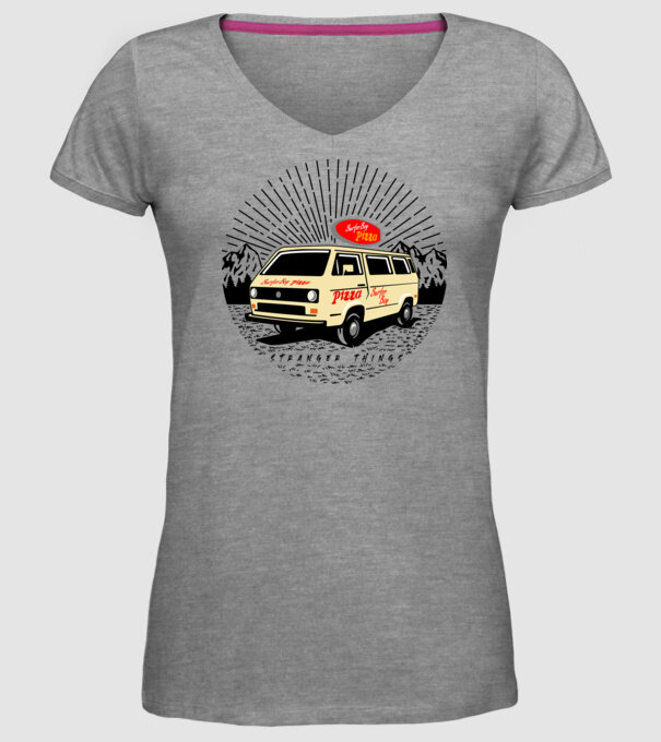 surfer boy pizza bus stranger things model gri pe tricou