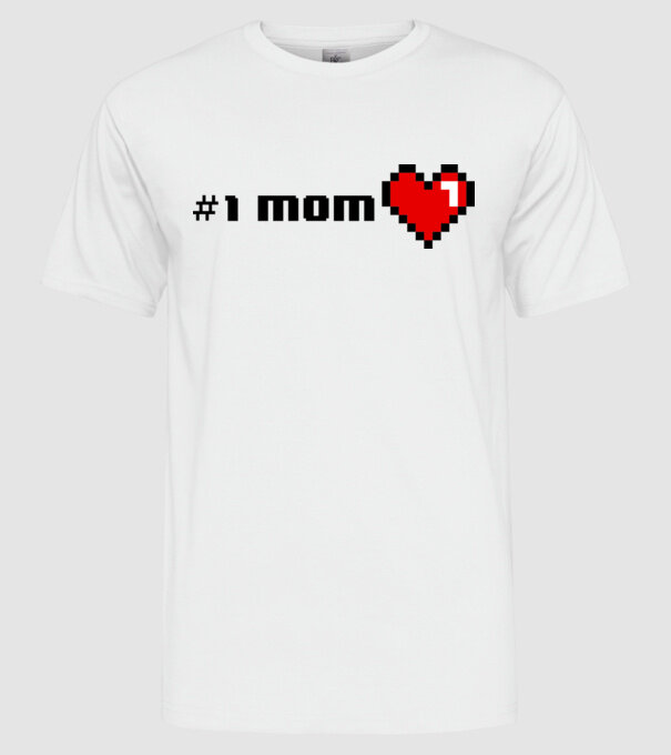 8bit mom number one model alb pe tricou