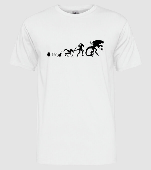 Evoluție Alien model alb pe tricou