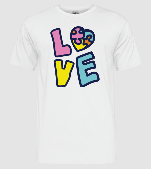 Ziua Mondială a Autismului LOVE model alb pe tricou