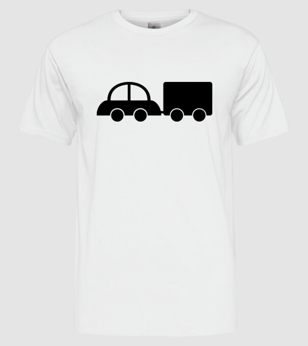 Car with tail model alb pe tricou