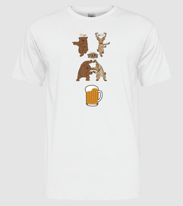 Bear deer beer model alb pe tricou