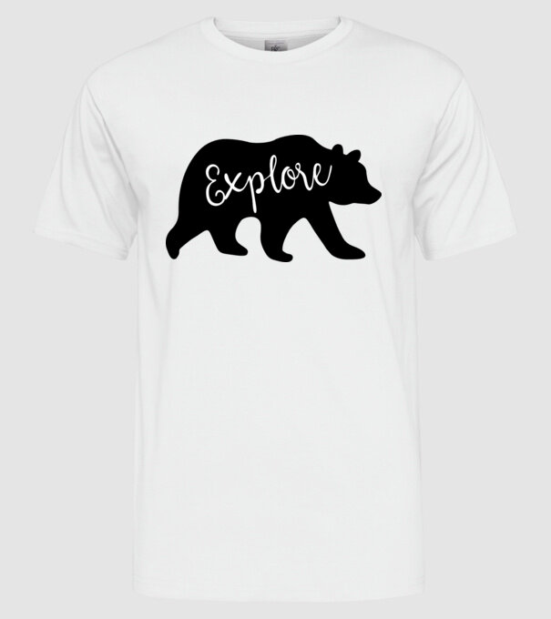 Bear explore model alb pe tricou