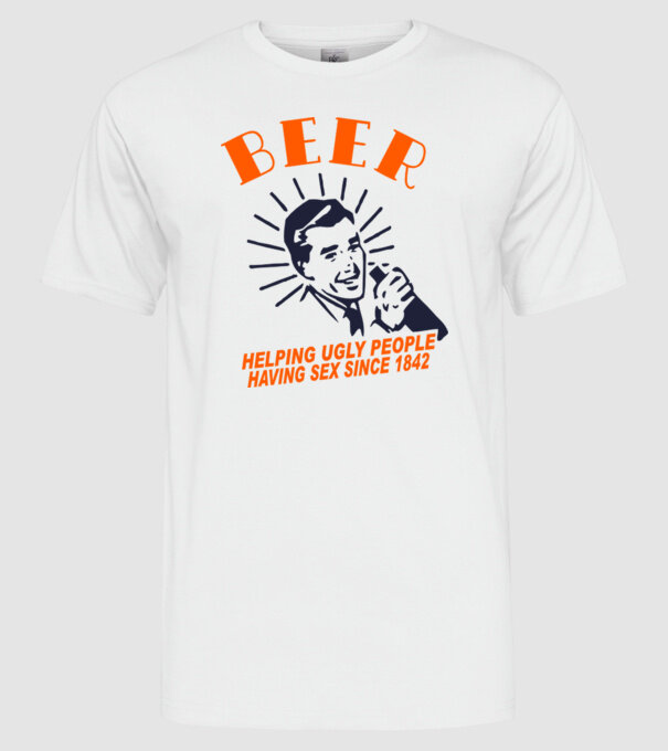 beeer model alb pe tricou