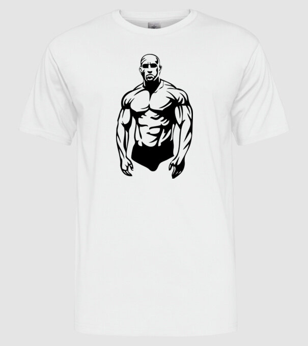 bodybuilding model alb pe tricou