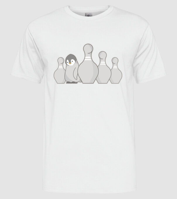Bowling pinguin model alb pe tricou