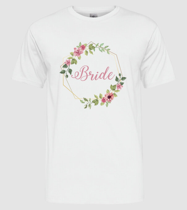 BRIDE pink floral model alb pe tricou