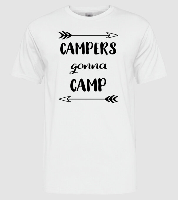 Campers gonna camp model alb pe tricou