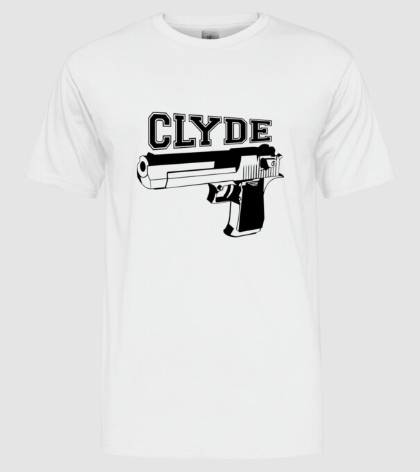 Clyde model alb pe tricou