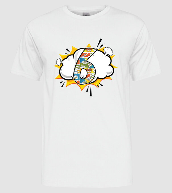 Birthday Comic Number 6 model alb pe tricou