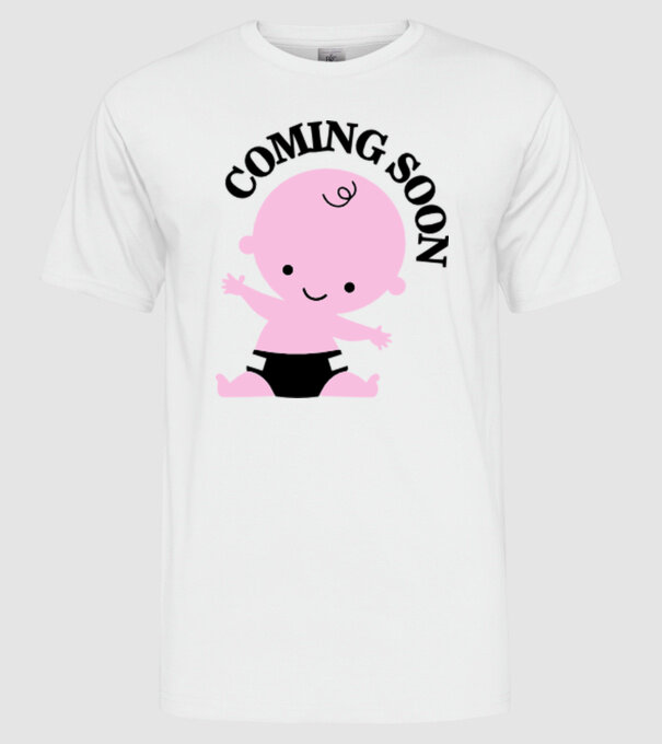 Coming soon baby model alb pe tricou