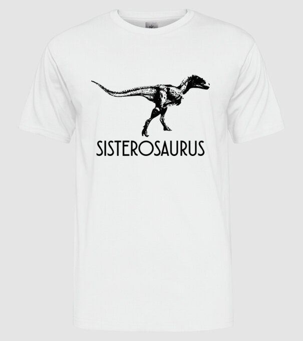 Familia de dinozauri Sisterosaurus model alb pe tricou