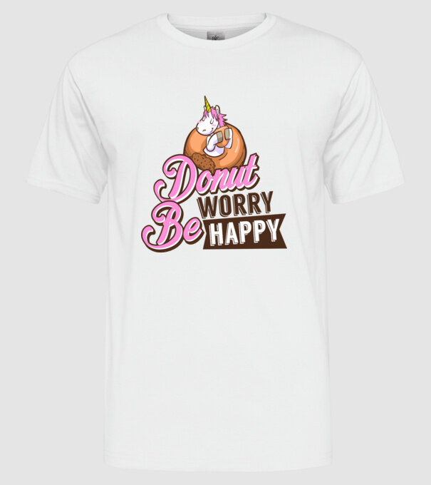 Donut worry be happy model alb pe tricou