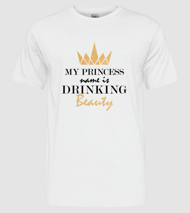 Drinking beauty gold model alb pe tricou