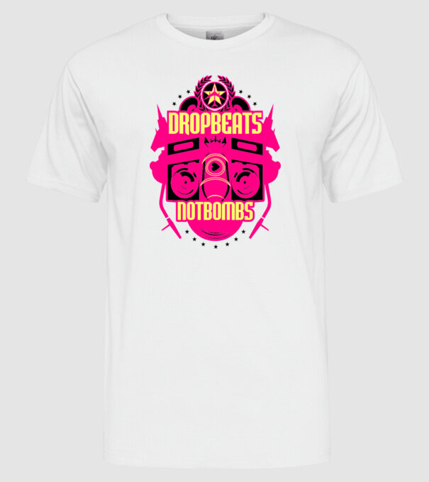 Drop Beats Not Bombs model alb pe tricou
