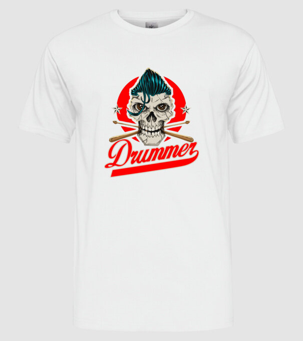 Drummer model alb pe tricou