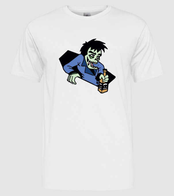 Drunk Zombie model alb pe tricou