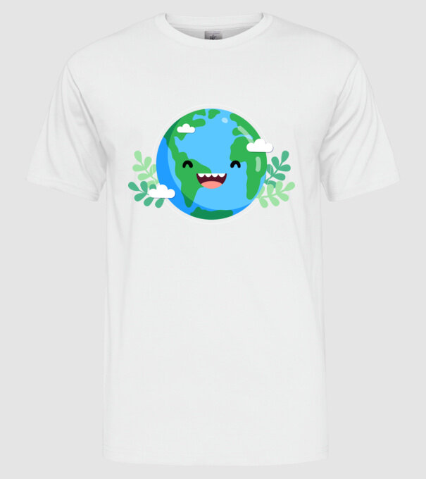 Earth smiley model alb pe tricou