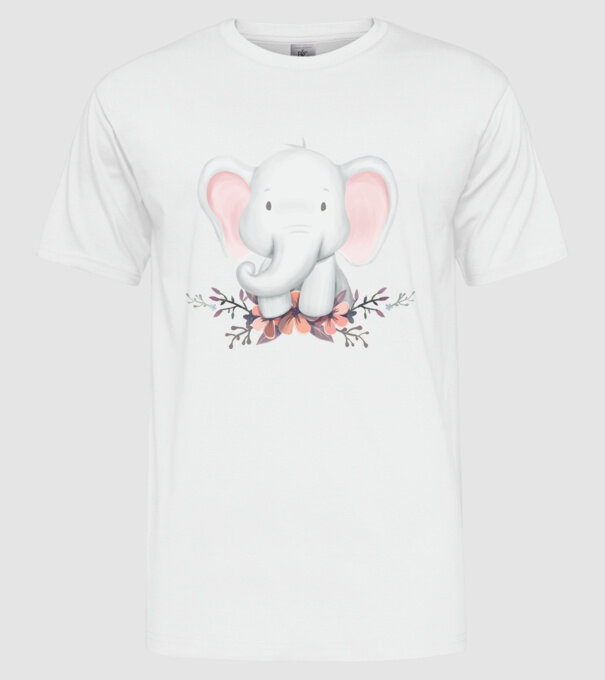 Elefant cu flori model alb pe tricou