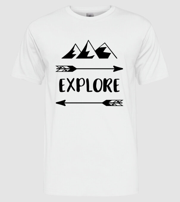 Explore mountains model alb pe tricou