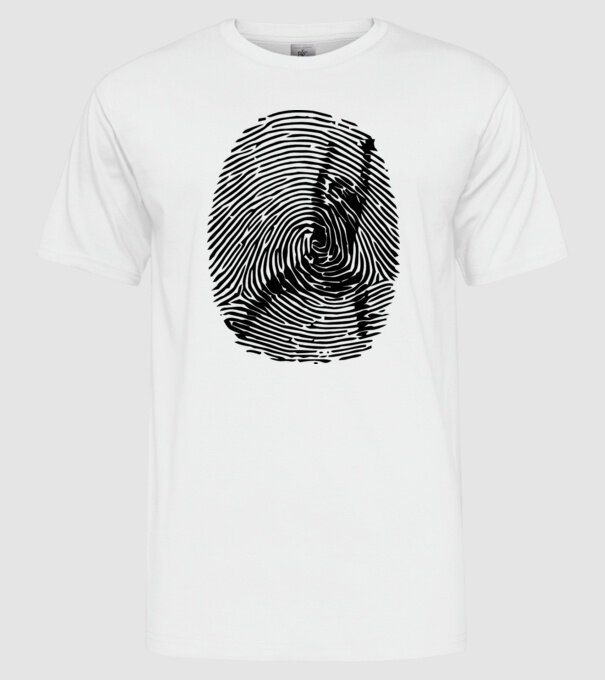 fingerprint model alb pe tricou