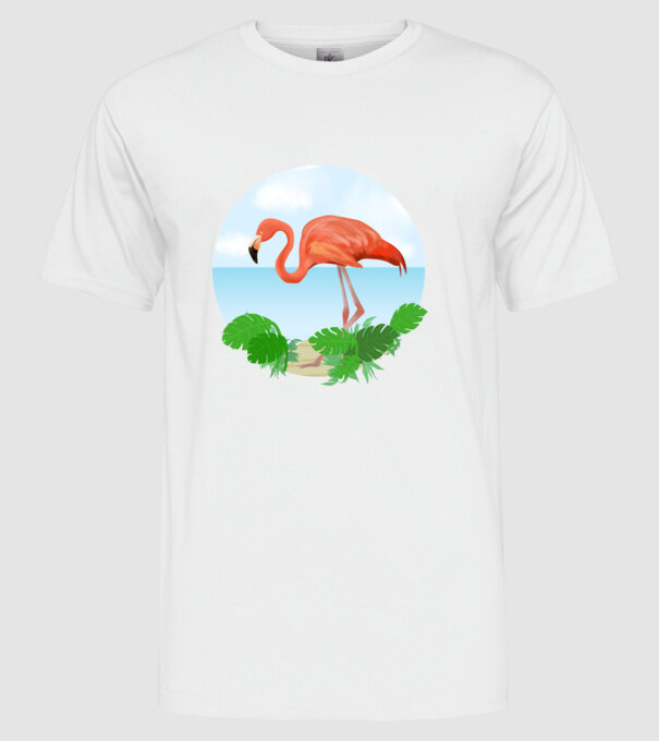 Flamingo model alb pe tricou