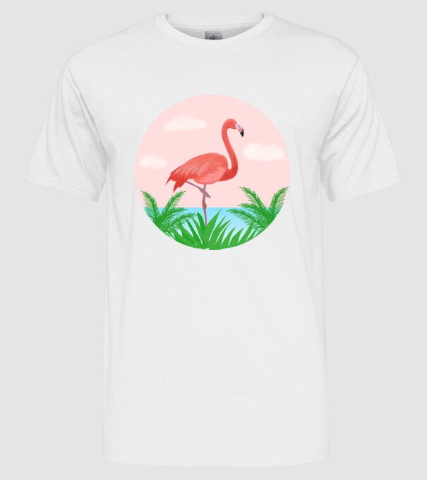 Flamingo model alb pe tricou