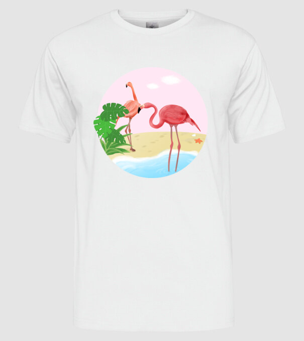 Flamingo model alb pe tricou