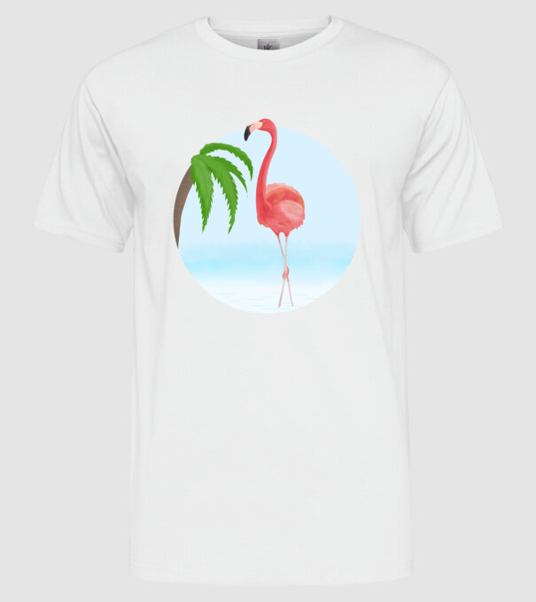 Flamingo model alb pe tricou