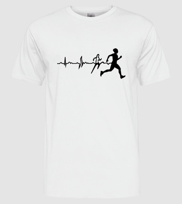 bărbat alergător ecg model alb pe tricou