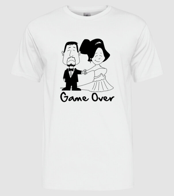 Game Over model alb pe tricou