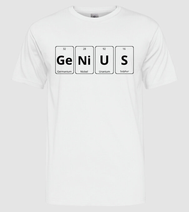 Genius periodic model alb pe tricou