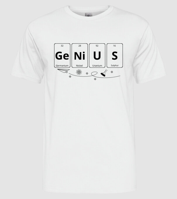 Genius periodic model alb pe tricou