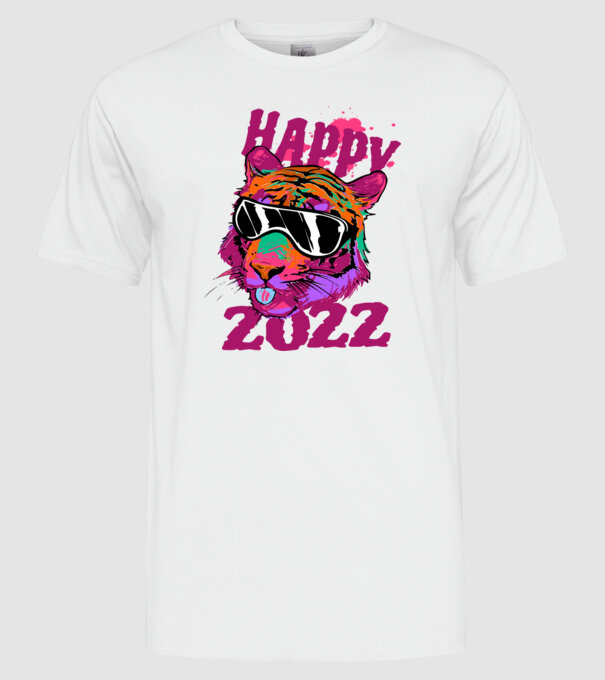 Happy 2022 tiger model alb pe tricou