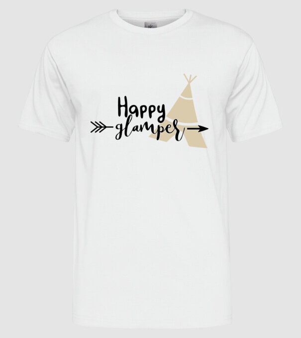 Happy glamper model alb pe tricou