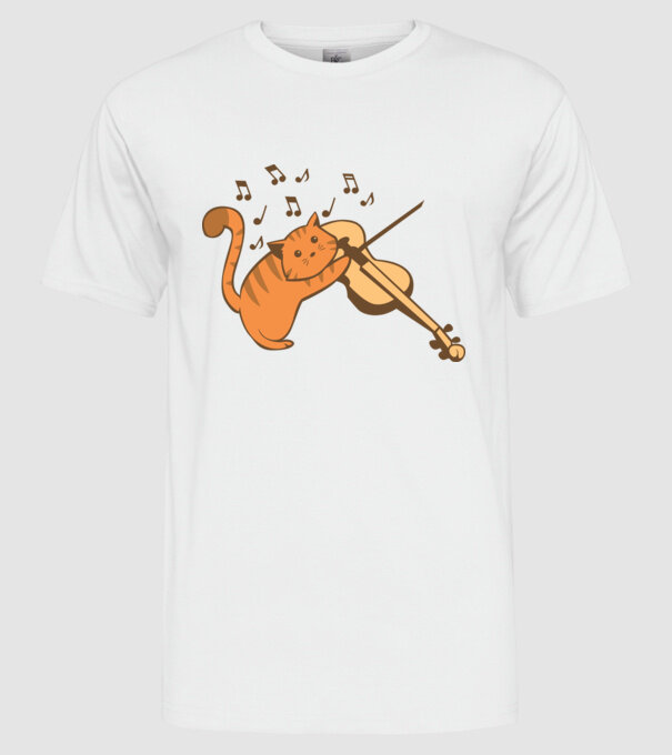 Pisică cântă la vioară model alb pe tricou