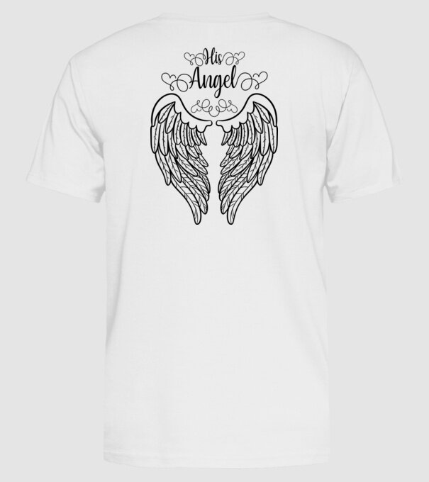 His Angel model alb pe tricou