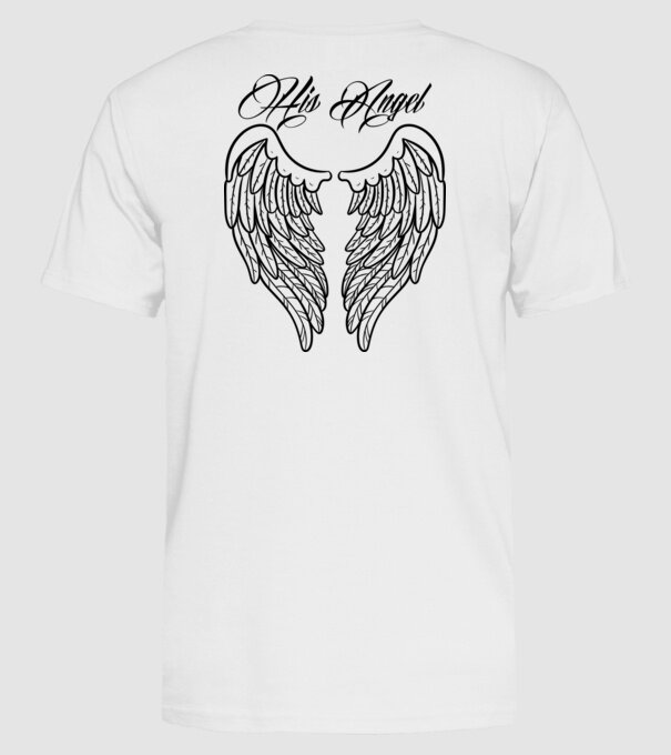 His Angel model alb pe tricou