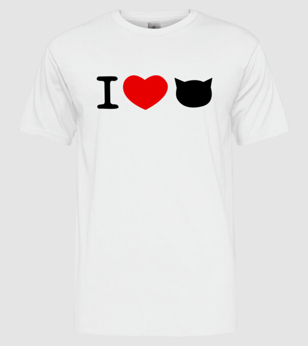 I love Pisică model alb pe tricou
