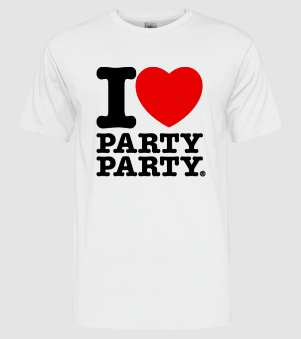 I love party party model alb pe tricou