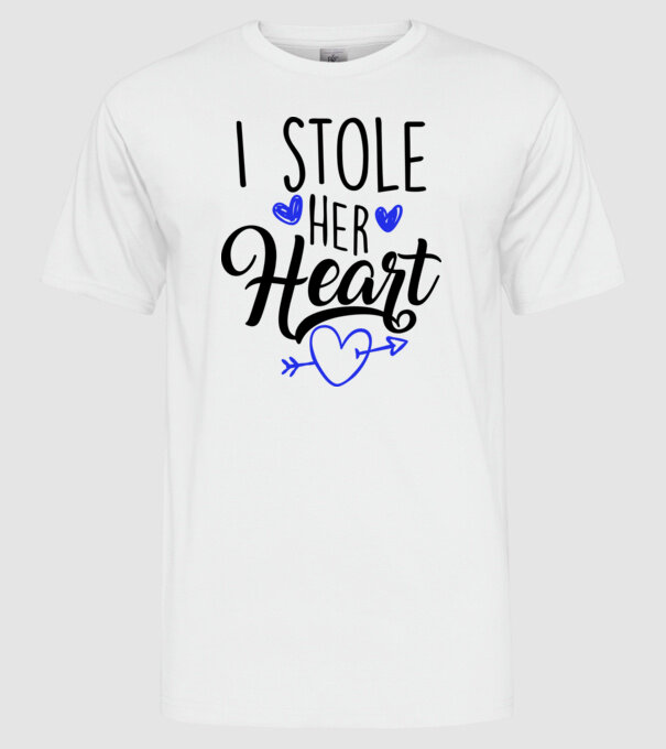 Cuplu I stole her heart model alb pe tricou