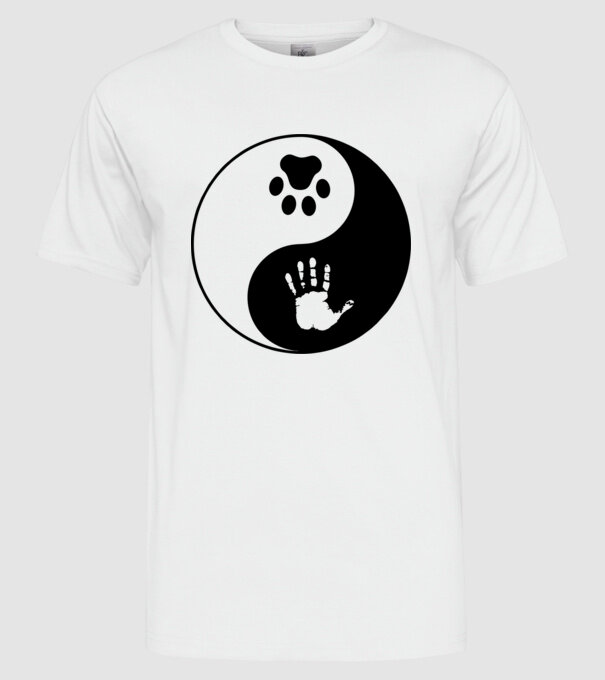 Yin-Yang Dog model alb pe tricou