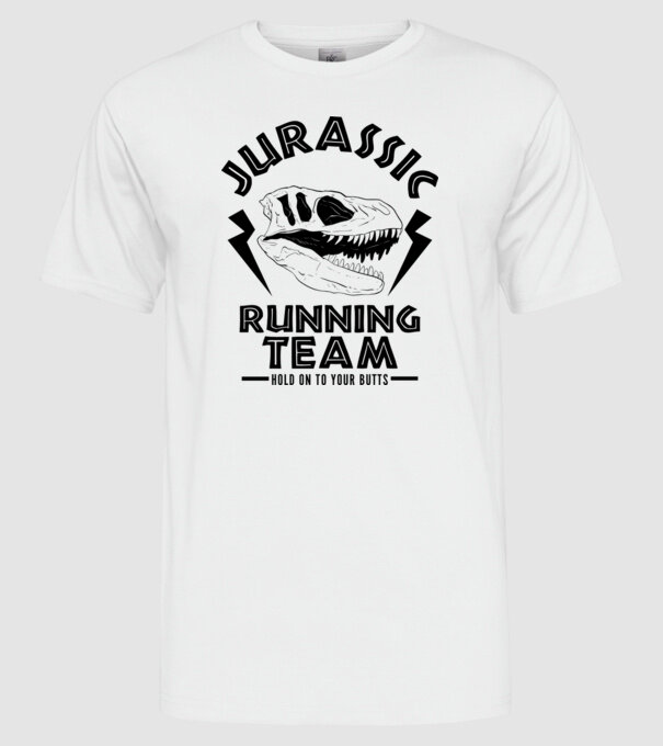 Jurassic running team model alb pe tricou