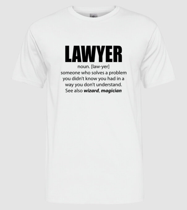 Lawyer - definiție avocat model alb pe tricou