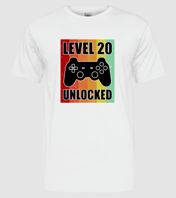 level 20 unlocked retro gamer model alb pe tricou