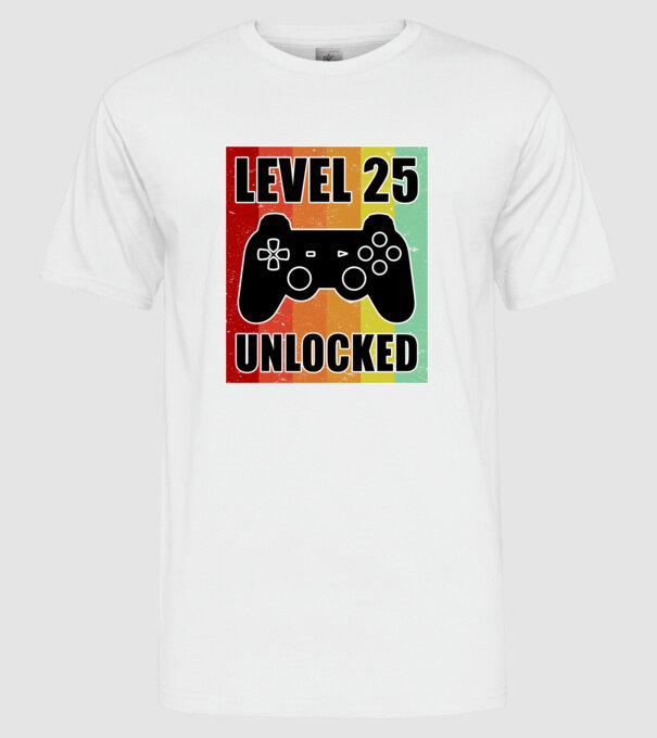 level 25 unlocked retro gamer model alb pe tricou