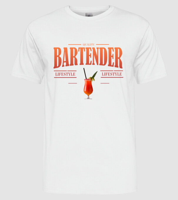 Lifestyle Bartender model alb pe tricou
