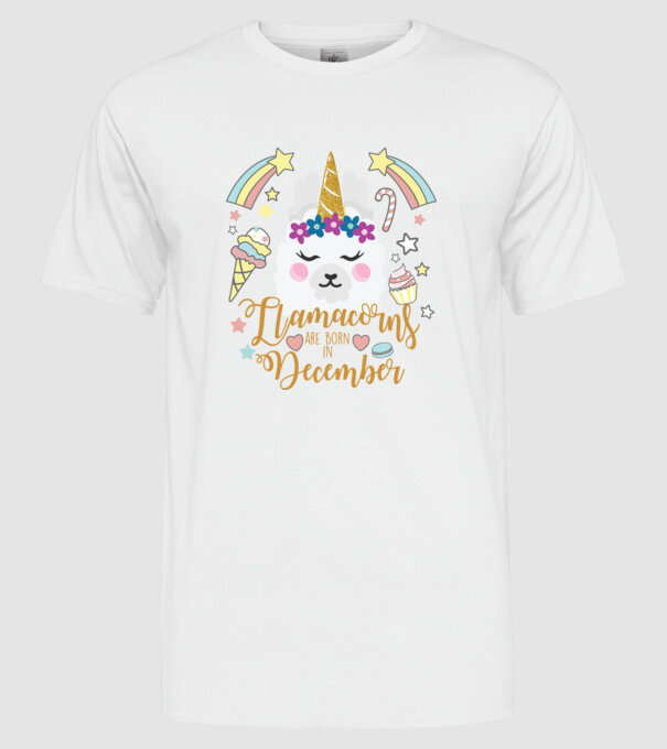 Llamacorns are born in December model alb pe tricou